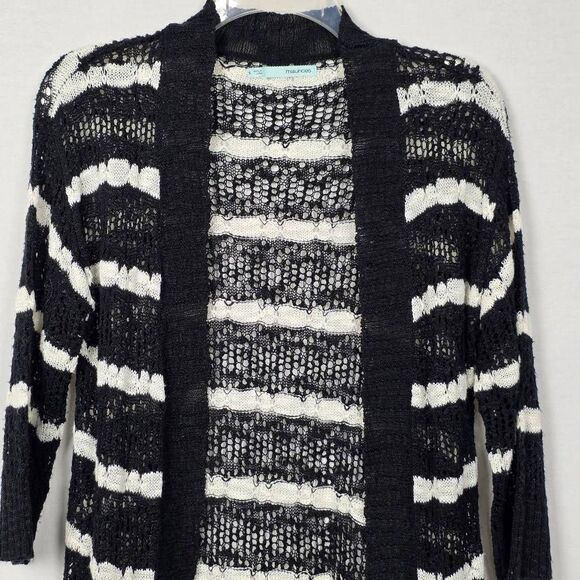 Maurices Open Knit Striped Cardigan Black White Size S - Picture 2 of 6